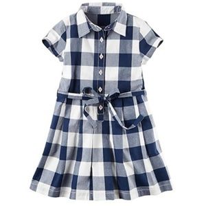 Toddler Girls Navy Checked Poplin Dress Size 2T 3T 4T Belt gingham NWT